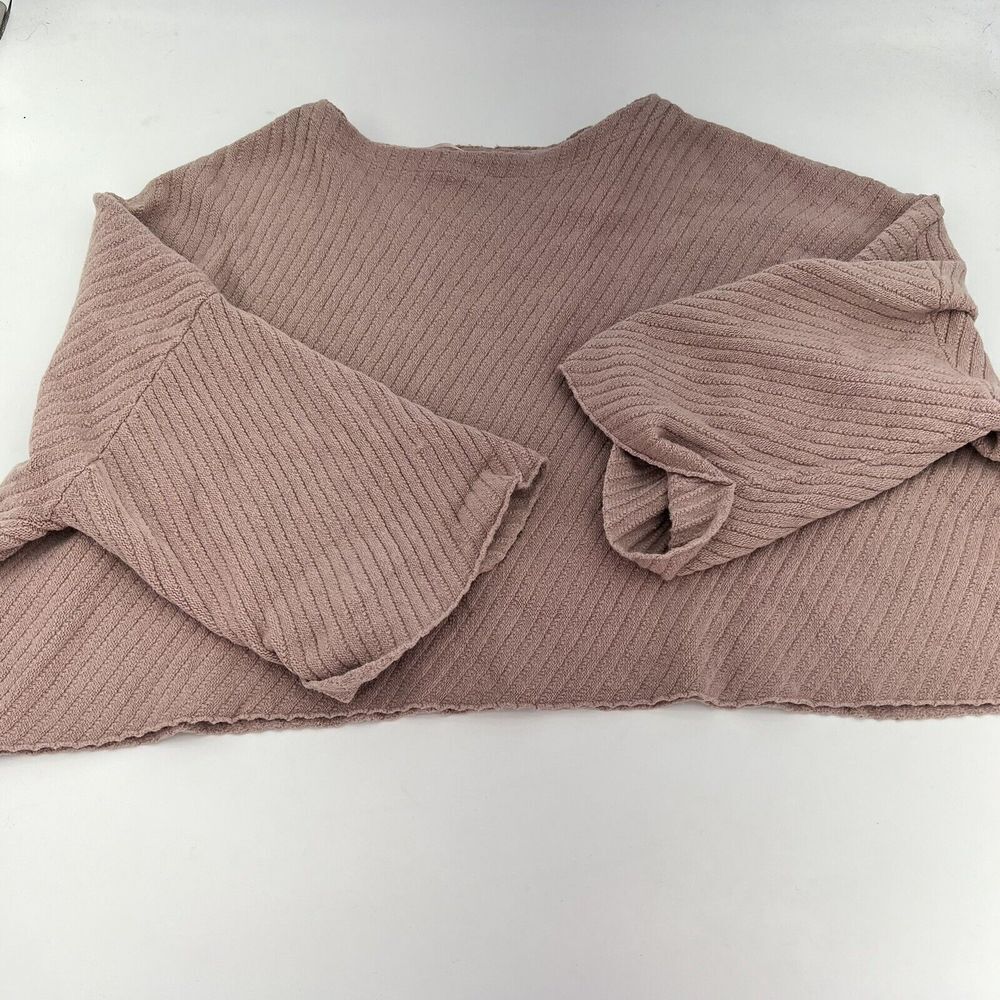 Free People Dusty Pink Ribbed Oversized Poncho Cropped Knit Cotton Sweater Sz S